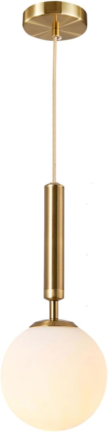 KCO Lighting Modern Globe Pendant Lights Kitchen Island Lighting White and Gold Pendant Light Single Pendant Lighting Frosted Glass Hanging Light Brass Vintage Ceiling Light Fixture