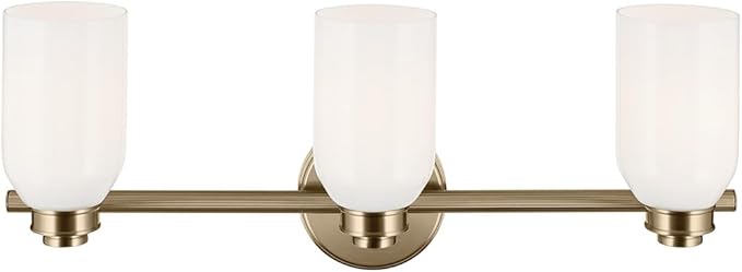 Kichler Shae 24.25" 3-Light Modern Bathroom Vanity Light Fixture with White Opal Glass Shade in Champagne Bronze for Powder Room and Over Mirror (24.25" W x 9" H), 55202CPZ