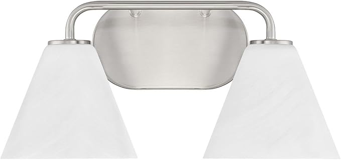 Savoy House 8-2988-2-SN Blair Traditional Vintage White Strie Glass Bathroom Vanity Wall Light, 2-Light 120 Total Watts, 8" H x 16" W, Satin Nickel