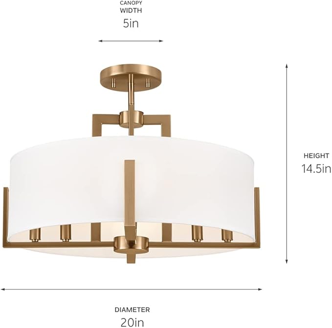 Kichler Malen 52592CPZ Convertible Semi-Flush Inch 8-Light 20˝ with White Fabric Shade in Champagne Bronze
