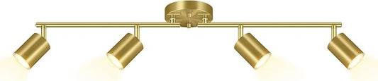 BoostArea Gold LED 4 Light Track Lighting Kit, 4 Way Ceiling Spot Lighting, Flexibly Rotatable Light Head for Kitchen, Living Room, Bedroom, Bulb Not Included