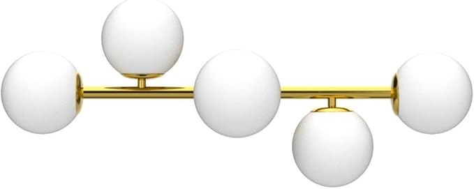 Bathroom Vanity Lights, 5-Light Bathroom Light Fixtures, Mid Century Modern Brass Bathroom Light Ceiling Light, Wall Sconces Semi-Flush Mount Light Fixture with Milk Globe Glass, Brass Gold, G9 Base