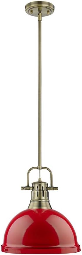 Golden Lighting 3604-L AB-RD Duncan Pendant, 14" L x 14" W x 14.625" H, Aged Brass with Red Shade
