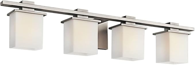 Kichler Tully 32" 4 Light Vanity Light with Satin Etched Cased Opal Glass Antique Pewter