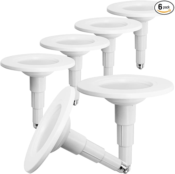 Jolux Adjustable Recessed Lighting Retrofit Kit for 5/6 Inch Can Lights - 6 Pack LED Downlight with Telescoping Rod,2700K Soft White, 800LM, Dimmable, Screw-in Install, ETL Damp Rated, Flat Trim