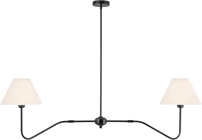 2-Light Modern Linear Chandelier for Dining Room, 55 Inch Farmhouse Kitchen Island Lighting with White Fabric Shades, Hanging Lighting Fixtures for Living Room Bedroom