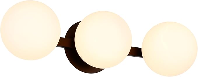 Black Bathroom Vanity Light Fixtures, Modern 3 Lights Globe Wall Sconce Lighting, Porch Wall Mount Light Fixture for Bathroom, Mirror Cabinets Hallway Stairs (Matte Black, 3-Light)
