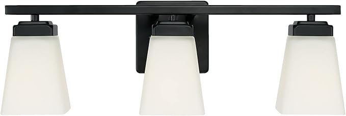 HomePlace Lighting 114431MB-334 Baxley Modern Soft White Glass Bathroom Vanity Wall Light, 3-Light 300 Total Watts, 7" H x 22" W, Matte Black