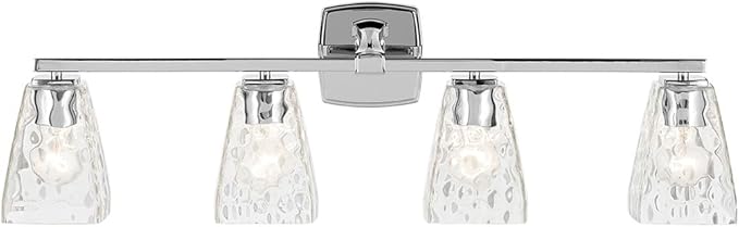 Kichler Marant 4-Light Bathroom Vanity Light Fixture 33.25" Chrome with Clear Water Glass Shade Over Mirror for Modern Powder Room and Bathroom Lighting (33.25" W x 9.5" H), 55217CHWTR