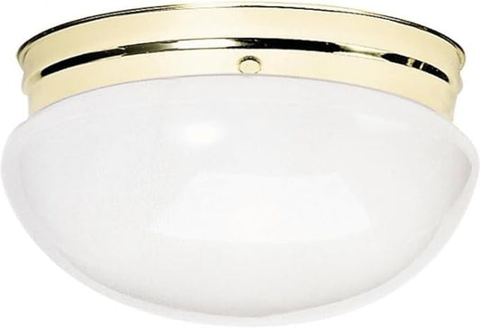 NUVO SF77/986 Two Light Mushroom Flush Mount, Polished Brass/White Glass
