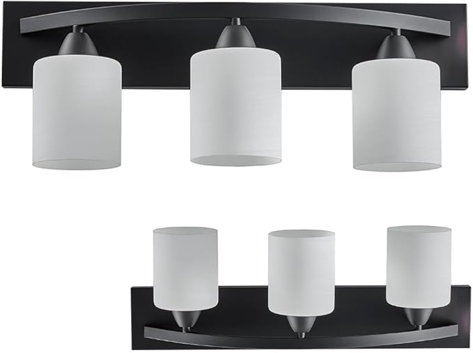 The Door Bull Modern 3-Light Bathroom Vanity Light – Matte Black Fixture with Frosted Glass Shades, E26 Socket – Wall Sconce for Mirror, Bathroom, Kitchen, Hallway, Entryway
