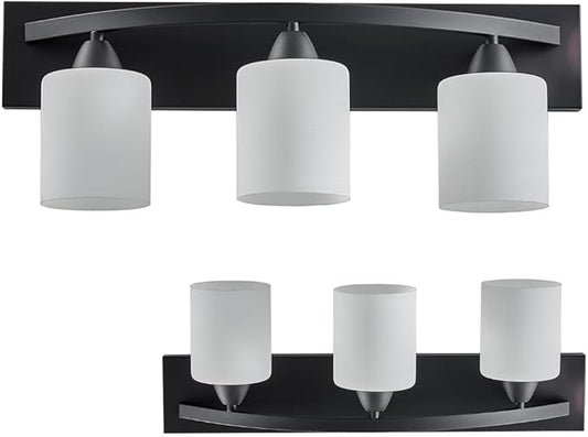 The Door Bull Modern 3-Light Bathroom Vanity Light – Matte Black Fixture with Frosted Glass Shades, E26 Socket – Wall Sconce for Mirror, Bathroom, Kitchen, Hallway, Entryway