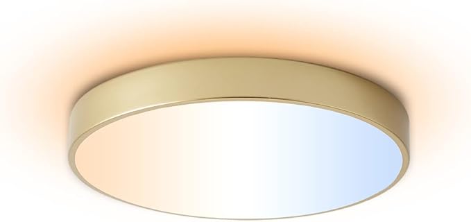 LED Ceiling Light Flush Mount Gold, 24W Kitchen Light Fixture Ceiling Mount Dimmable, 12 inch Close to Ceiling Light Fixture 5CCT for Bedroom, Bathroom, Living Room