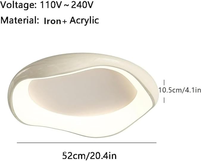 KISAD Nordic Modern and Minimalism Irregular Ceiling Lights Acrylic Shade Semi Flush Mount Ceiling Lamp Iron Body Three-Color Mode Ceiling Light Fixture White Or Black for Bedroom(White,52cm/20.4in)