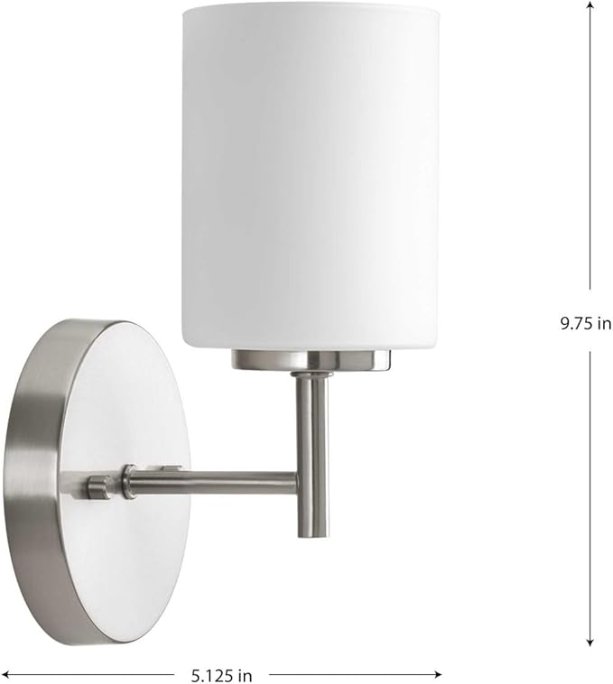 Progress Lighting Replay Collection 1-Light Etched White Glass Modern Bath Vanity Light Brushed Nickel, E26