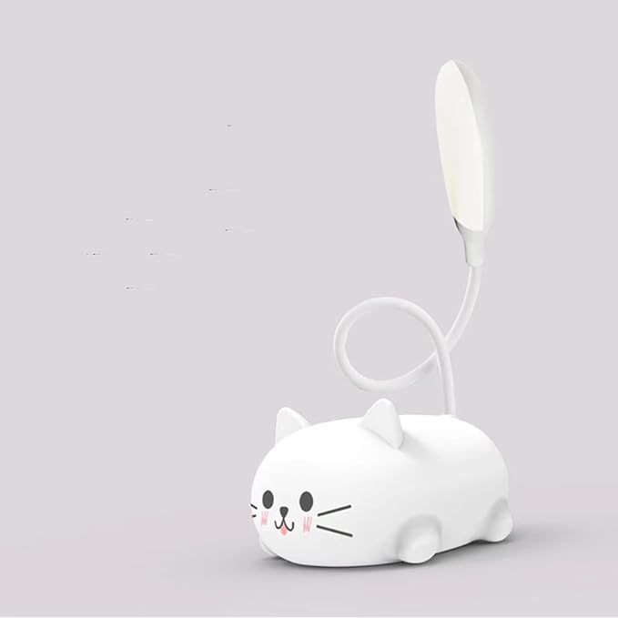 Neioaas LED Desk Lamp for Kids, Cute Cat Lamp USB Rechargeable Reading Light,Portable LED Table Light, Flexible Gooseneck Eye-Care Cartoons Small Desk Lamp Girls Gifts (White)