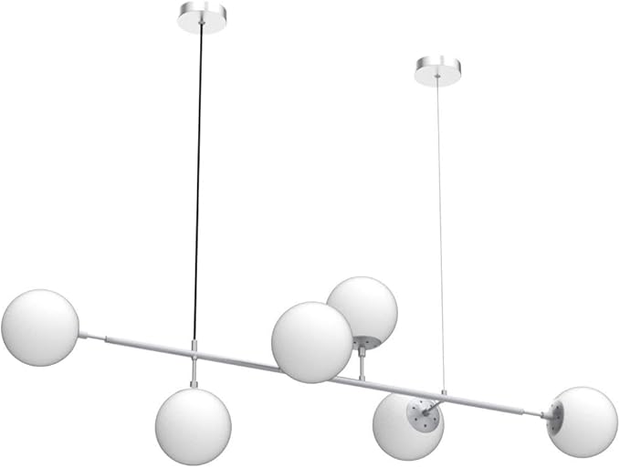 BOKT Modern 6-Light Ceiling Pendant Lighting Mid-Century Large Globes Sputnik Chandelier Brushed Nickel Milk Glass Globe Linear Pendant Light Dining Room Flush Mount Ceiling Lamp
