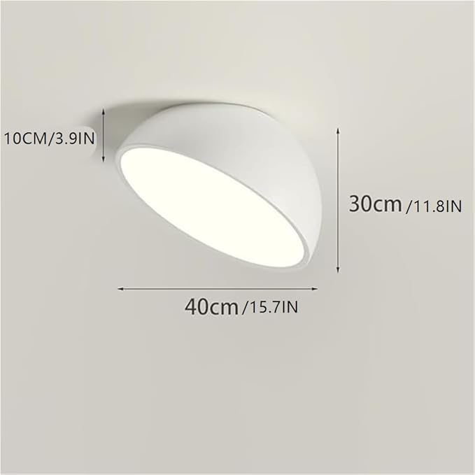 KISAD Modern and Minimalism Semi-Circular Ceiling Lights Iron Body Semi Flush Mount Ceiling Lamp Available in Black and White Three-Color Mode Ceiling Light Fixture for Bedroom(White,40CM/15.7IN)