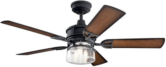 Kichler 310239DBK Lyndon Patio 52 Outdoor Ceiling Fan w/LED Lights & Wall Control, Distressed Black