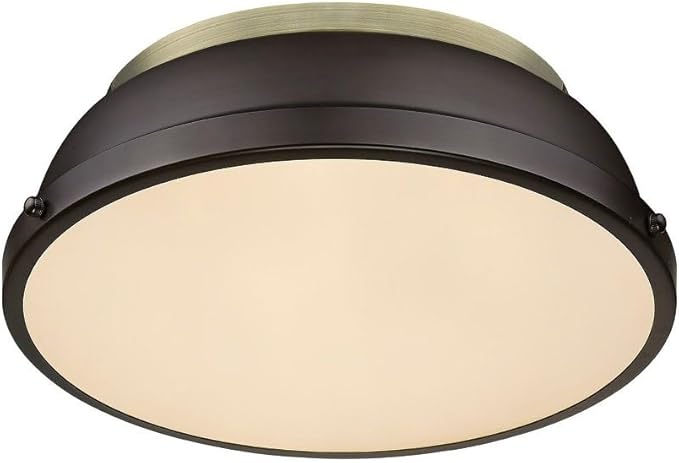 Golden Lighting 3602-14 AB Duncan Flush Mount, Aged Brass with Aged Brass Shade- Ceiling Light Fixture, Light Fixtures Ceiling Mount, Ceiling Light Fixtures, Dining Light Fixture