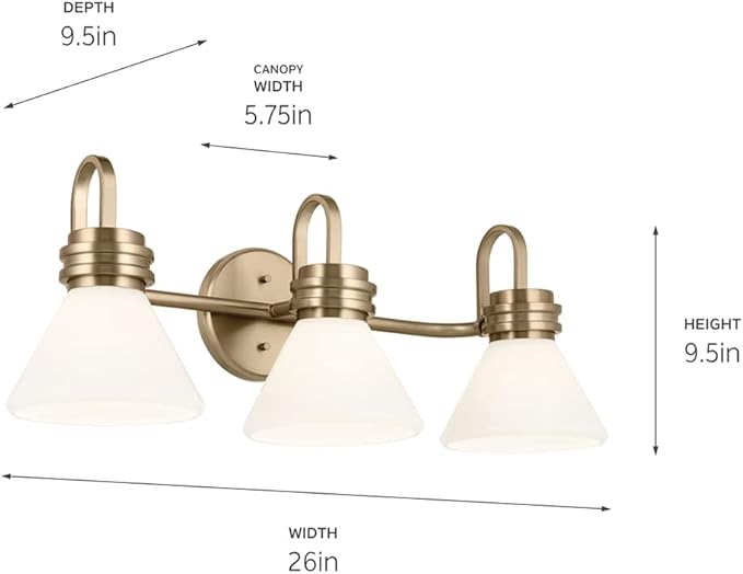 Kichler Farum 26" 3-Light Bathroom Vanity Light Fixture with Opal Glass in Champagne Bronze for Mirror, Modern Wall Mount Over Single or Double Vanity (26" W x 9.5" H), 55155CPZ