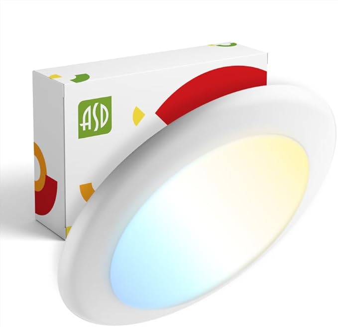 ASD 1 Pack LED Disk Lights 6 Inch, 15W 5CCT 2700K-5000K 1245LM CRI90+, Dimmable Flush Mount Ceiling Light Fixture, Low Profile Surface Mount Disc Lights, Junction Box or Recessed Can Install, UL