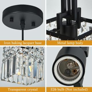 Modern Crystal Pendant Light Kitchen Island Farmhouse Lamp Adjustable Height Hanging Lighting Square Black Chandelier Suitable for Kitchen Island Dining Room and Bedroom(2Pack)