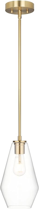 XiNBEi Lighting Brass Pendant Lights Kitchen Island, Modern Farmhouse Dining Room Light Fixtures Over Table Brushed Brass Glass Kitchen Hanging Lights for Bedroom,Bar,Sink XB-P1228-BS