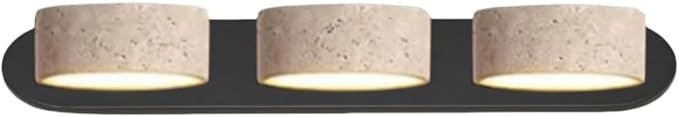 Natural Stone Vanity Light Black Farmhouse Bathroom Light Fixtures Nordic Style Travertine Shade Linear Bathroom Wall Sconce Metal 3 Lights Rotatable LED Wall Light Over Mirror