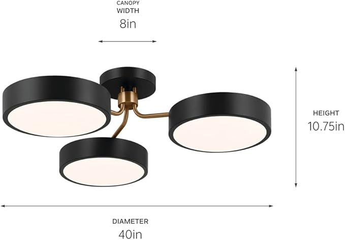 KICHLER Sago 52604BKCPZ Semi Flush LED 3-Light 40˝ with Clear Acrylic with Inside Satin Etch in Black and Champagne Bronze