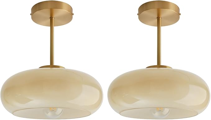 Mid Century Ceiling Light Fixtures Milk Glass Ceiling Lights Round Milk Yellow Shade Gold Brass Semi Flush Mount Ceiling Light Globe Glass Ceiling Lamp for Hallway Dining Room Kitchen