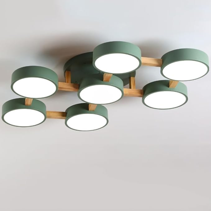 7-Lights LED Ceiling Light Fixture,40 Inch Modern Ceiling Lights Flush Mount Wooden 84W Chandelier for Living Room Bedroom Kitchen,Dimmable 3000K/4000K/6000K Temperatures Selectable Green