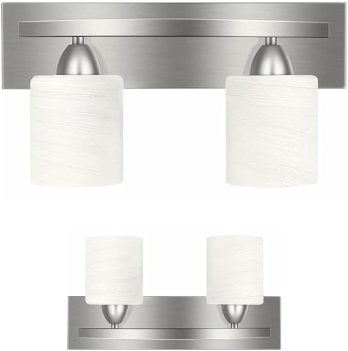 The Door Bull Modern 2-Light Bathroom Vanity Light – Brushed Nickel Fixture with Frosted Glass Shades, E26 Socket – Wall Sconce for Mirror, Bathroom, Kitchen, Hallway, Entryway