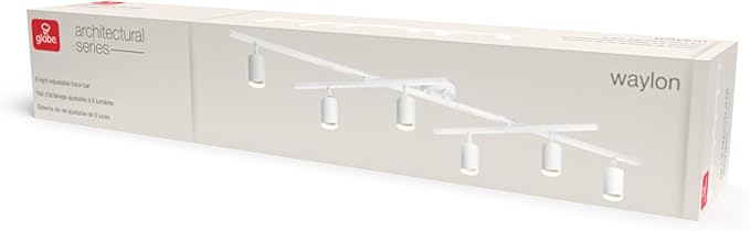 Globe Electric 64000097 64" 6-Light Track Lighting, Matte White, Center Swivel Bars, Pivoting Shades, Ceiling Lamp for Bedroom, Kitchen, Hallway, Bathroom, Den, Dining Room, Home Décor