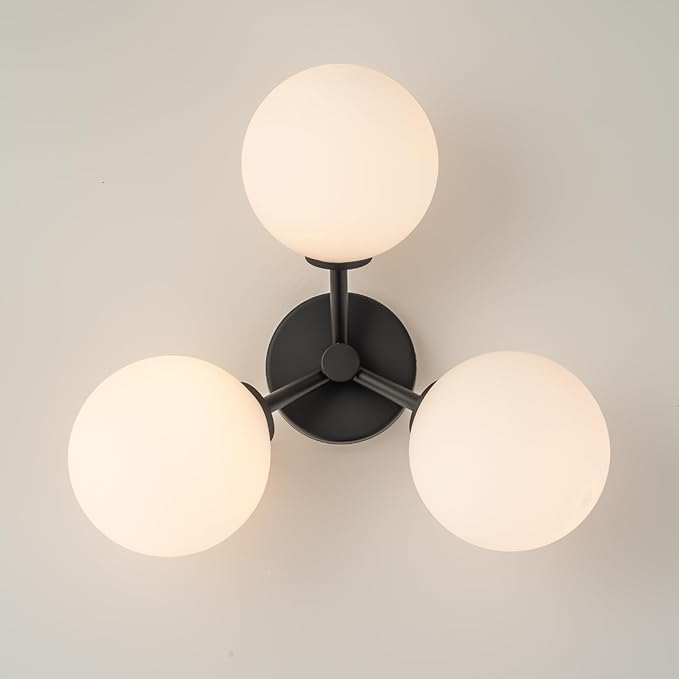Mid Century Modern Black Semi Flush Mount Ceiling Light Fixture 3 Light 18 inch, Globe Light Fixtures for Bedroom,Entryway,Hallway,Living Room,Kitchen,Dining Room