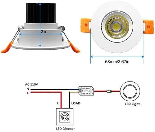 inShareplus 2 Inch LED Downlight, 3W Recessed Lighting COB Dimmable, 3000K Warm White, CRI80, Ceiling Lights with LED Driver, 1 Pack