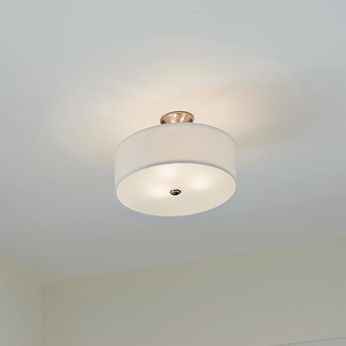 Kichler Shailene 18" Semi Flush Mount Light in Brushed Nickel, 3-Light Round Ceiling Light with Satin Etched White Diffuser, (18" W x 11.25" H), 43692NI