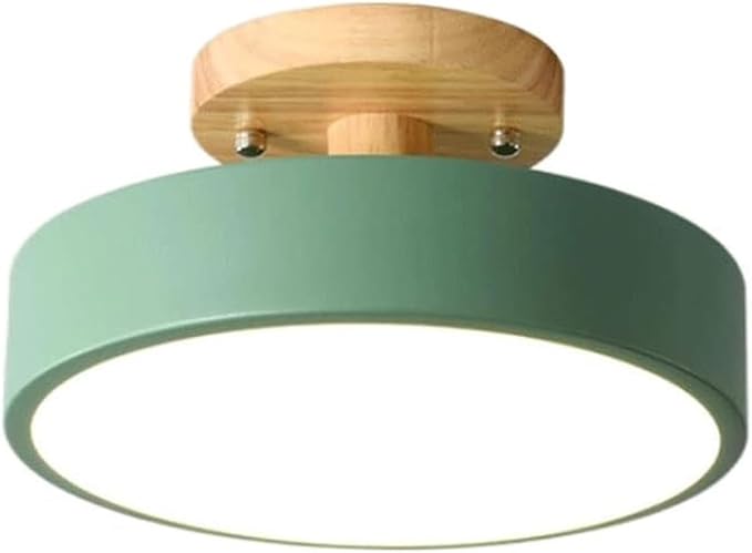 Close To Ceiling Lights Round Metal Three-Color Led Ceiling Light Minimalist Circle Wood Canopy Ceiling Lamp Semi Flush Mount Ceiling Light Fixtures for Restaurant Living Room Kitchen Entry Hallway Ba