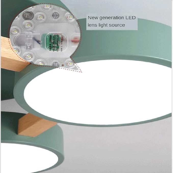 7-Lights LED Ceiling Light Fixture,40 Inch Modern Ceiling Lights Flush Mount Wooden 84W Chandelier for Living Room Bedroom Kitchen,Dimmable 3000K/4000K/6000K Temperatures Selectable Green