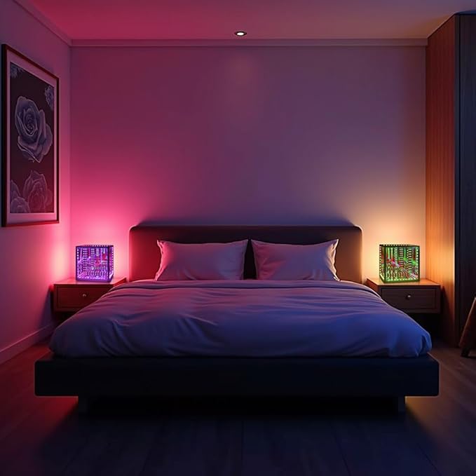 Infinity Mirror Hyper Cube Table Lamp, Desk Art Night Light, Color-Changing Music-Sync APP-Controlled Ambient Light for Gaming, Party, Home, Gift (Small 4Inchs)