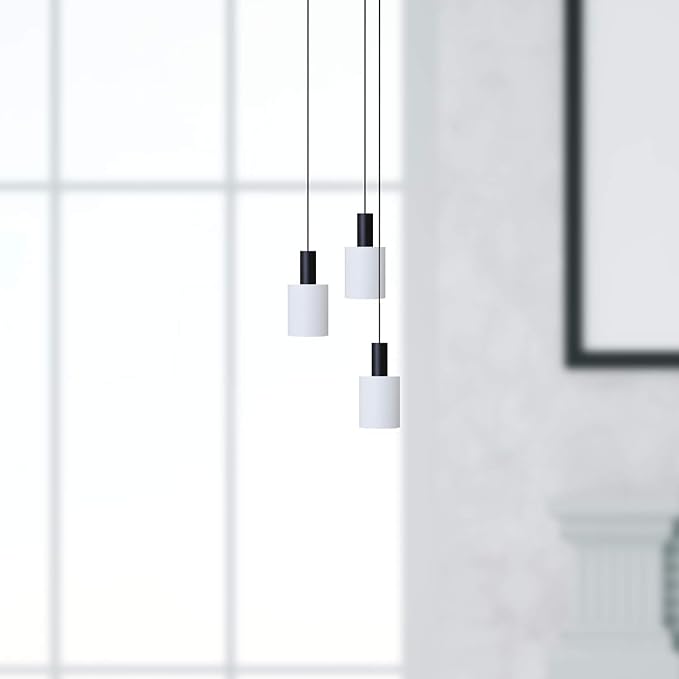 Virgo 3 Mini Pendant Lighting Black-White - LED Hanging Light Fixture for Kitchen Island, Bar, Foyer - Cluster Pendants - Dimmable, Adjustable Wire, Lamp Bulb Included