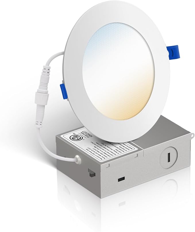 Recessed Lighting 4 Inch 1Pack, 5CCT 2700K-5000K Anti-Glare LED Can Lights, 9W 750LM High Brightness Dimmable Recessed Lights, Easy-to-Install Wafer Light with Junction Box, ETL & FCC & IC