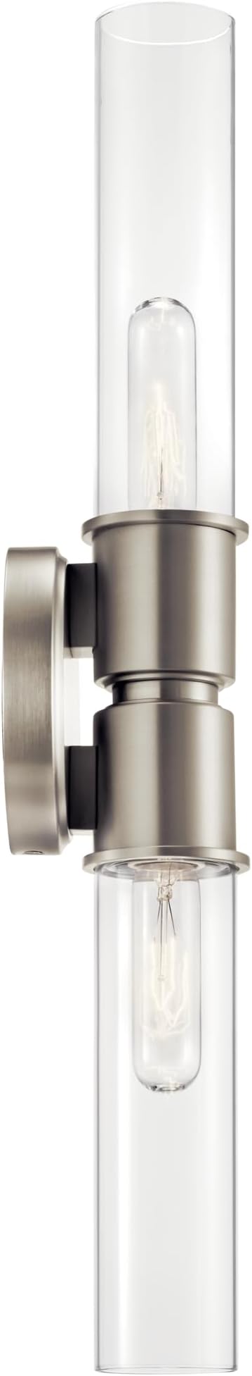 Kichler Aviv 2-Light Wall Sconce, Modern Light with Clear Glass in Brushed Nickel, for Bedroom, Laundry Room, Kitchen or Hallway (24" x 5.5"), 52654NI