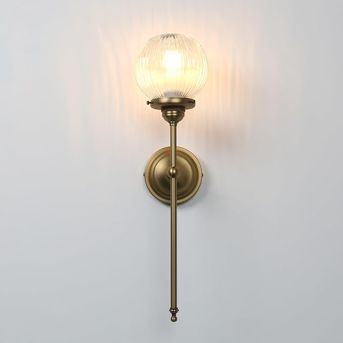 Pathson Vintage Wall Sconce Light with Clear Ribbed Glass, Industrial Hardwired Wall Vanity Lighting Decor for Living Room Bathroom Bedroom Fixture