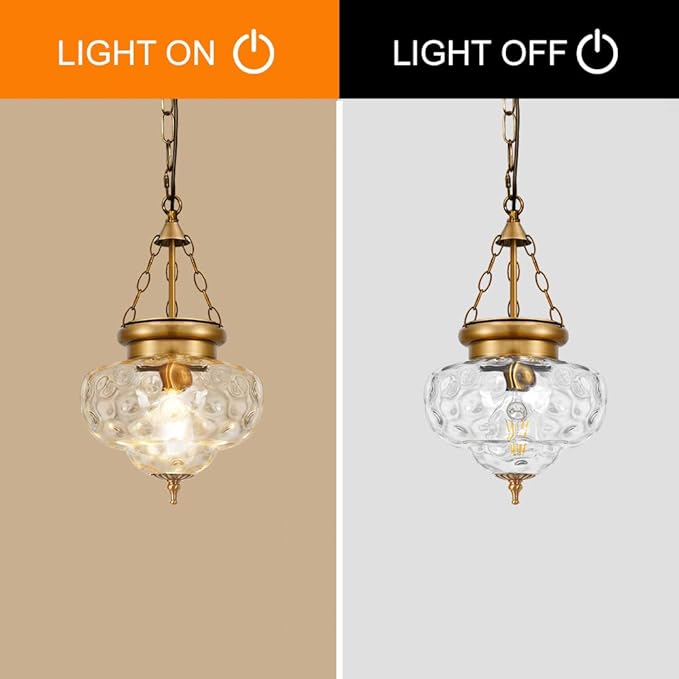 Vintage Pendant Light - Bronze Gold Pendant Lights Kitchen Island with Hammered Glass Shade, Brass Penant Lighting Fixtures with Adjustable Hanging Chain for Kitchen, Dining Room, Entryway