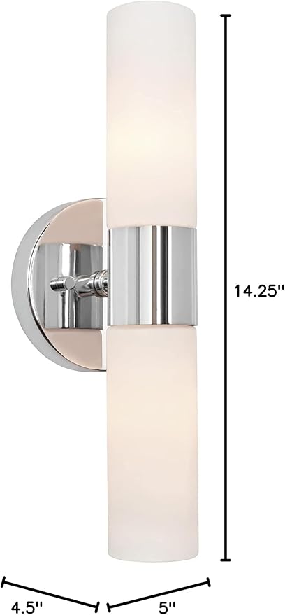 Kira Home Duo 14" Modern Wall Sconce with Frosted Glass Cylinder Shades, Linear 2-Light Wall Light, Chrome Finish