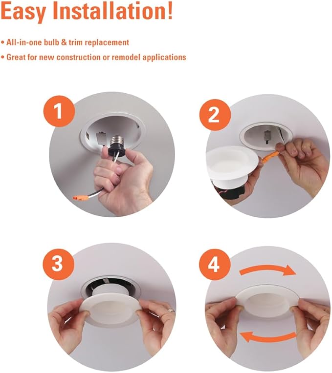 HALO 4 inch LED Recessed Light Trim with 5 Selectable Color Temperatures, Dimmable Can Light for Ceiling Retrofit LT4069FS1EWHR