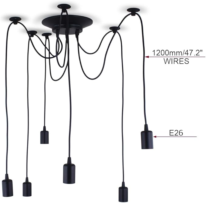 Finktonglan 8-Light Spider Pendant Chandelier, Adjustable 48.4" Cords, E26 Sockets, Black Modern Farmhouse Multi-Light Ceiling Fixture for Kitchen Island, Dining Room & Foyer