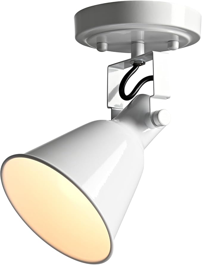 DIRYZON 1-Light Adjustable White Spotlight, Semi Flush Mount Ceiling Light Fixture Track Light for Bedroom, Kitchen, Hallway & Wall Art Display