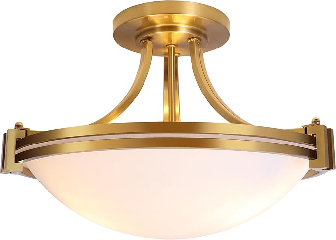 Bektas Semi Flush Mount Ceiling Light Fixture 12inch Brushed Gold Light Fixture with Milk Glass for Bedroom Kitchen Bathroom Hallway Foyer Dinning Room Hall Entryway